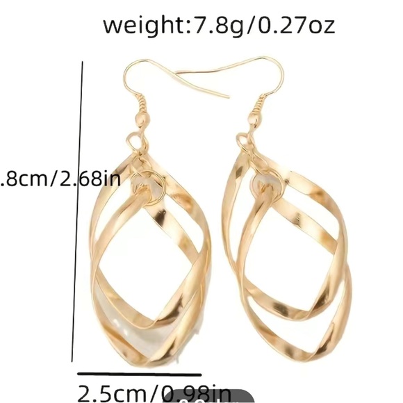 Shiny Gold Twisted Drop Earrings - Picture 5 of 5